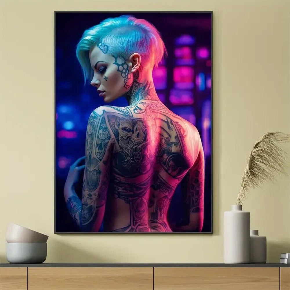 Stunning Topless Girl with Tattoos Canvas Art Print 16" x 24" Wall Art Home & Garden:Home Décor:Posters & Prints Style Your Walls
